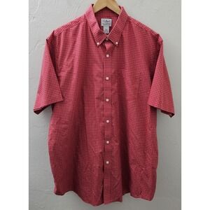 L.L. Bean Men's Traditional Fit Short Sleeve Red White Checkered Shirt Size XL